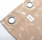 MIUCO Floral Embroidered Semi Sheer Curtains Faux Linen Grommet Curtains for Living Room 52 x 84 Inch 2 Panels Set, Taupe