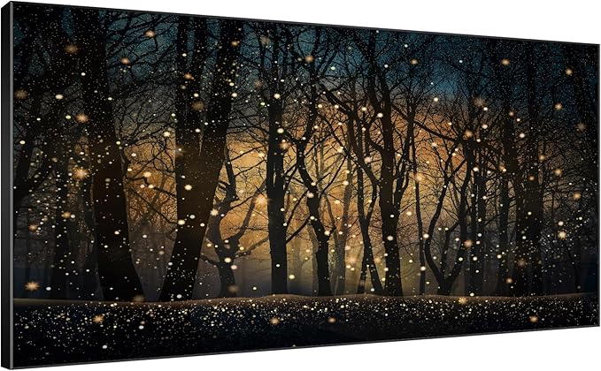 SIGNWIN 36"x72" Extra Large Framed Wall Art Magical Firefly Night Forest, Enchanted Woodland Scene for Home Living Room Bedroom Decor (Frame Assembly Required)