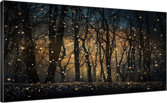 SIGNWIN 36"x72" Extra Large Framed Wall Art Magical Firefly Night Forest, Enchanted Woodland Scene for Home Living Room Bedroom Decor (Frame Assembly Required)