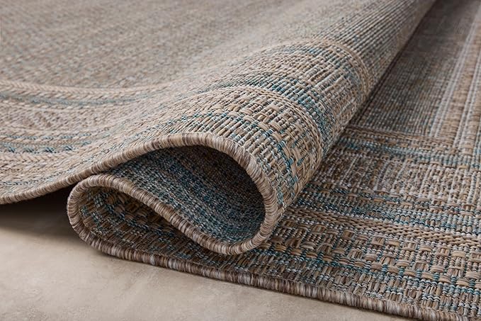 Loloi Amber Lewis Topanga Collection TOP-05 Natural/Teal 6'-7" x 9'-4" Indoor/Outdoor Area Rug