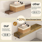 Floating Shelves 3 inch Thick for Wall Set of 2,Solid Pine Wood Wall Mount Shelf for Kitchen Living Room Bedroom Bathroom,8" D x 60" L x 3" H-Distressed Black Walnut