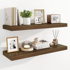 Marsmiles 31.5" Floating Shelves for Wall, Wooden Shelves with Invisible Brackets Set of 2, Rustic Farmhouse Wall Mounted Shelf for Kitchen Bathroom Living Room Study, Walnut