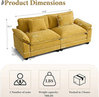 URRED Modular Sectional Sofa Comfy Cloud Couch, Modern Chenille Loveseat Sofa Sleeper Deep Seat Couches with Pillows for Living Room (Yellow, 82.6'')