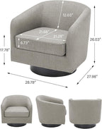 Swivel Barrel Accent Chair Set of 2, Modern Round Linen Arm Chair for Living Room, Bedroom, Comfy Club Reading Chairs for Adults, Linen Fabric-Khaki, 2 SEAT