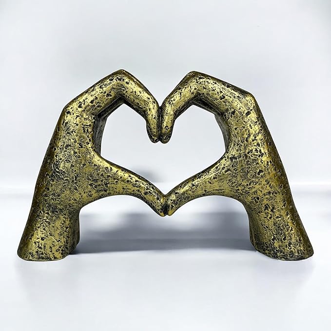 Top Brass Large Rustic Heart Hands Sculpture, 9 3/4” Resin Love Statue – Romantic Decor Accent for Shelf or Mantel – Perfect for Wedding, Valentine's Day or Anniversary (Weathered Bronze)