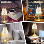 Liliful 2 Pcs LED Portable Cordless Table Lamp Touch Battery Operated Rechargeable Desk Lamp 3 Color Dimmable for Bedroom Living Room Dining (Diamond Style,Gold)