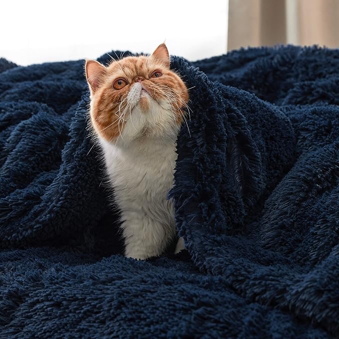 Bedsure GentleSoft Fluffy Navy Blue Throw Blanket for Couch, Dark Blue Gifts for Men, Women, Soft Sherpa Fleece Thick Warm Faux Fur Throw Blanket, Fuzzy Plush Cozy Gifts for Dad Grandpa, 50x60