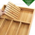 VaeFae Bamboo Silverware Organizer (Non-expandable), Utensil Holder for Drawer, Wooden Cutlery Tray with Divider for Kitchen Drawer, Utensil Organizer with Knife Block