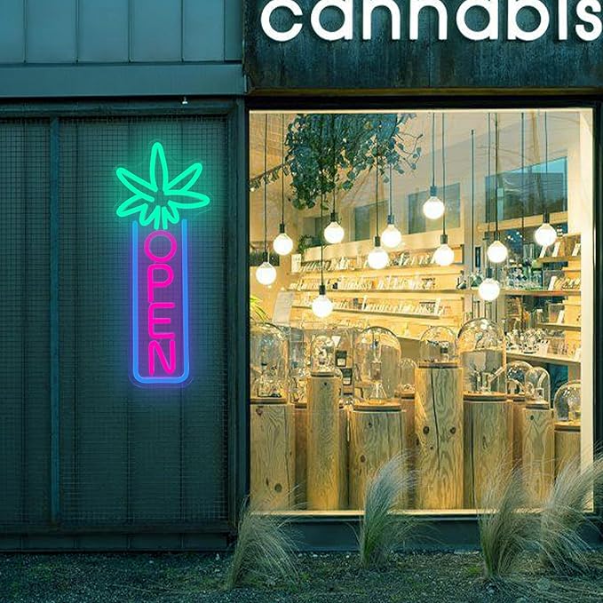 Green Leaf Neon Sign Dimmable Open Neon Lights for Wall Decor LED Neon Sign by USB Powered LED Neon Open Sign For Dispensary Beer Bar Man Cave Coffee Store Hotel Wall Party Decorations 16.8''x7''