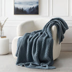 Chunky Chenille Knit Throw Blanket for Couch, Soft Luxurious Moss Stitch Blankets for Bed, Cozy Decorative Farmhouse Knitted Throws for Sofa, Stormy Blue, 60" x 80"