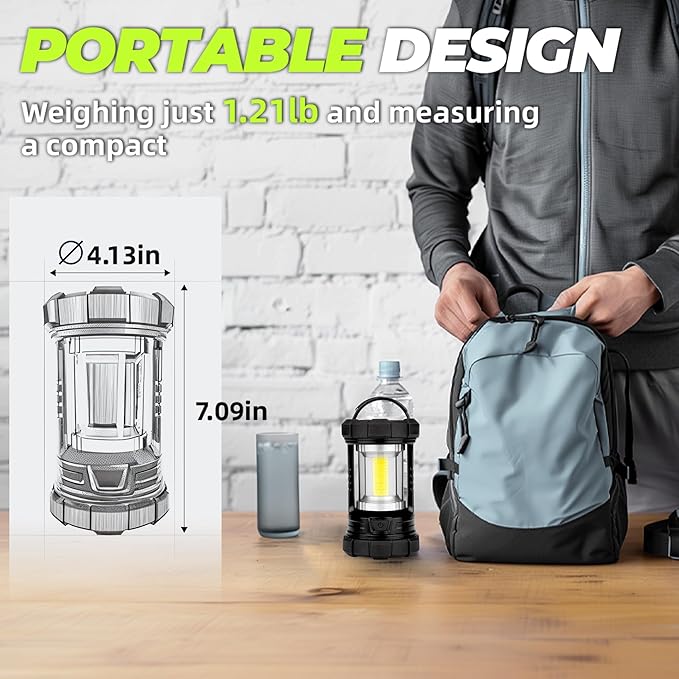 Rechargeable Camping Lantern, 3000LM 5 Light Modes Camping Light 4400 Capacity Phone Charger LED Impact-Resistant Flashlight Lantern Portable Waterproof Hurricane Lanterns for Emergency(Black)