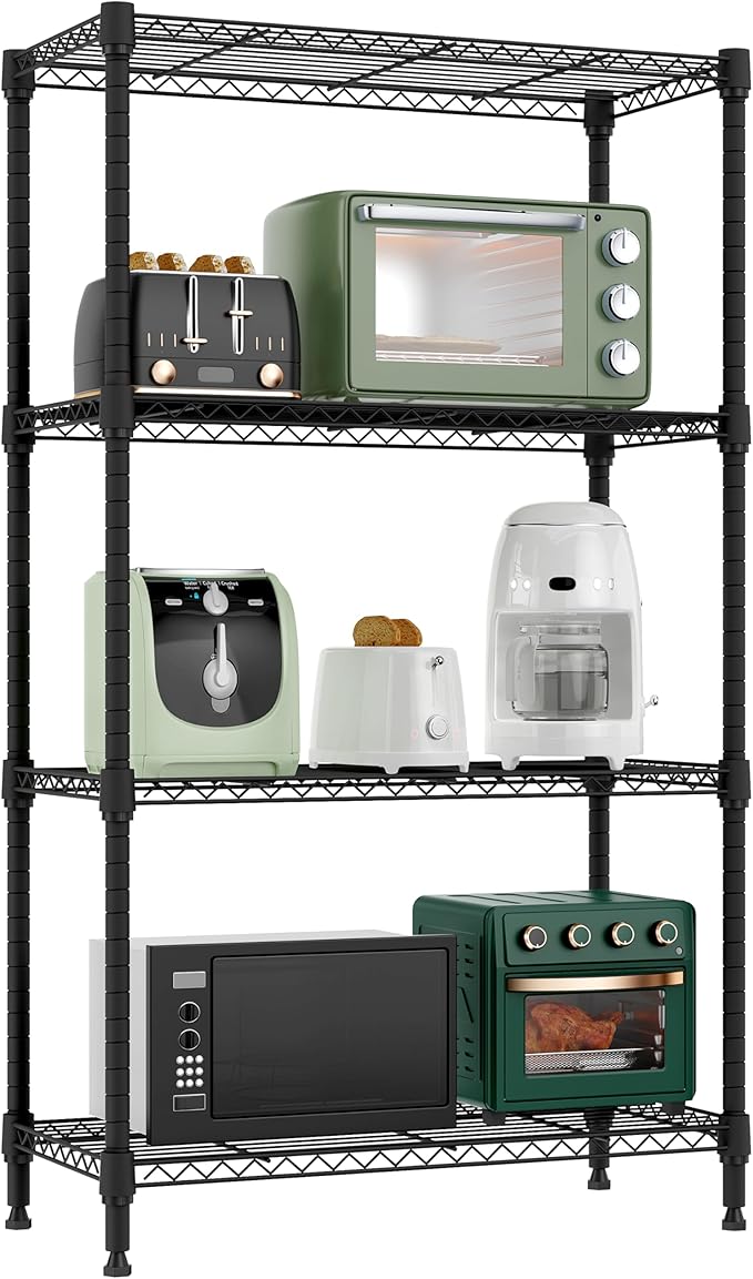 1000 lbs 4 Tier Shelf Metal Storage Shelves Wire Rack Closet Organizers for Garage Kitchen Bathroom Laundry Black 11.8" D x 25.6" W x 45.5" H