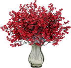 Sggvecsy 15 Pcs Babys Breath Artificial Flowers Gypsophila Bouquets Bulk Real Touch Fake Silk Flowers for Home Wedding DIY Floral Arrangement Kitchen Christmas Centerpiece Festival Decoration (Red)