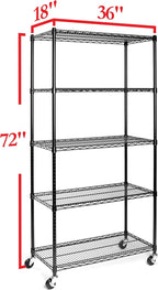 Seville Classics UltraDurable Heavy Duty NSF Solid Steel Wire Rack Storage Unit, Organizer for Garage, Warehouse, Office, Restaurant, Classroom, Kitchen, Black, 5-Tier Shelving, 36" W x 18" D
