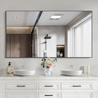 Black Bathroom Mirror for Wall, 55x30 Inch Rectangle Mirrors with Metal Frame, Modern Vanity Wall Mirror Decor for Bathroom Living Room, Entryway Hangs Horizontal or Vertical