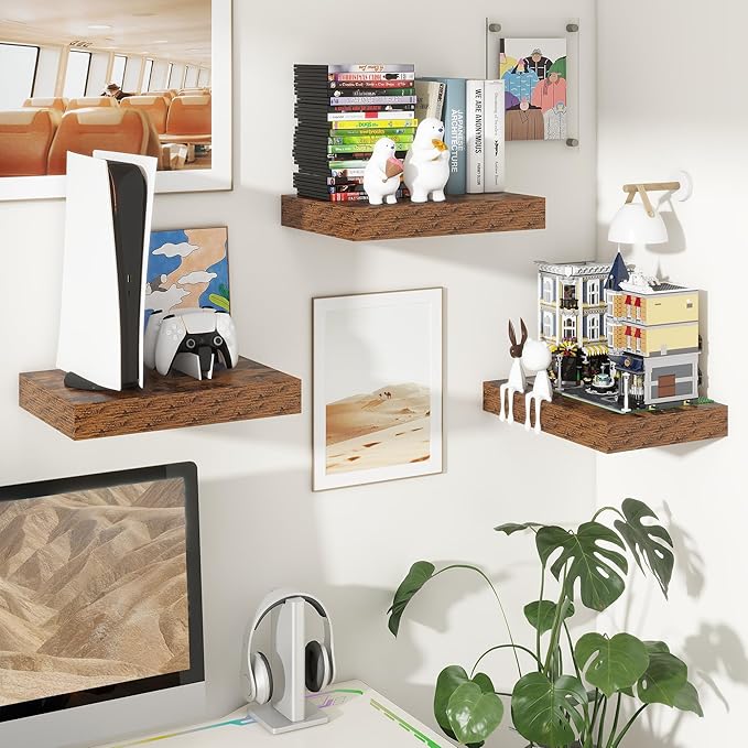 Deep Floating Shelves for Wall | 16 Inch Wide x 12 Inch Deep Floating Shelves Set of 2 | Rustic Wood Wide Wall Shelves | Bookshelf Laundry Shelf TV Shelf