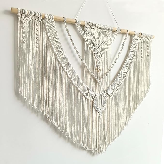 Achart Macrame Wall Hanging Large- Boho Wall Decor- large wall art- Wall Decor Living Room- Macrame Tapestry Boho Decor for Bedroom (Beige-O)