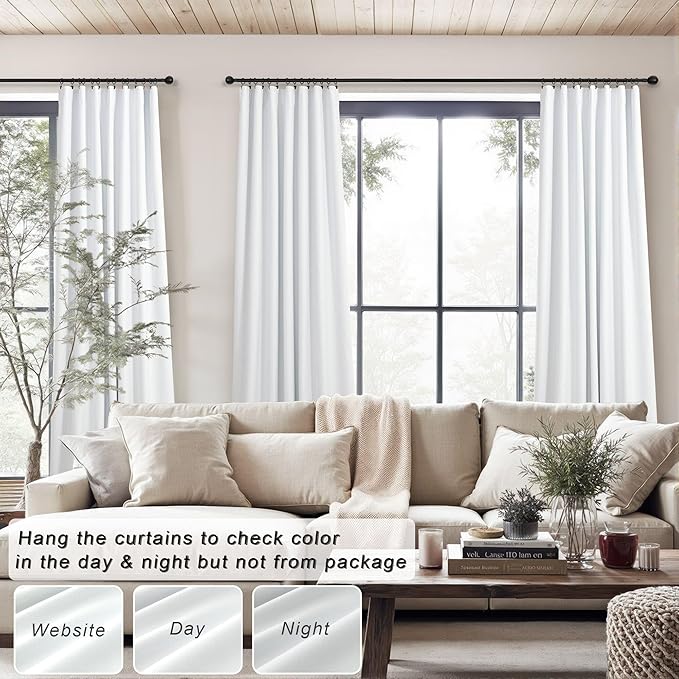 White Complete Blackout 90 Inch Curtains Boho Rustic Closet Kids Curtains 2 Panel Set Linen Cotton Large Window Energy Saving Weather Thermal Curtain Farmhouse Kitchen Boho Drapes 90 Long Floor Length