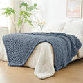 Bigacogo Chunky Knit Throw Blanket for Couch, 51x63 inches, 100% Hand Knitted with Thick Jumbo Chenille Yarn, Cozy Soft Large Rope Knot Cable Crochet Blankets for Sofa Bed Living Room, Cold Sea Blue