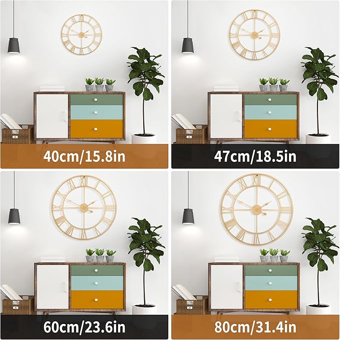 Large Wall Clock For Living Room Decor - 80cm/ 32 Inches Nearly Silent Non-Ticking Metal Wall Clocks Battery Operated, Vintage Decorative Modern Wall Clock For Bedroom, Office, Farmhouse Decor