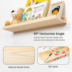Picture Ledge Shelf for Wall, 48 inch Solid Pine Wood Nursery Book Shelves 2 Packs, Floating Ledge Shelves for Kids' Room Bedroom Bathroom Living Room Photo Frames Office Nursey Wall Decor, Natural