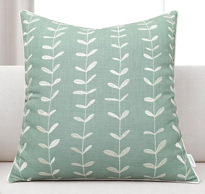 VAGMINE Embroidered Lollipop Pillow Cover - 18x18 Inches Square - 100% Cotton Light Teal Decorative Cushion Cover - Modern Textured Embroidery - Elegant Accent for Sofa, Bed, Living Room