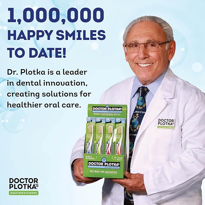 MOUTHWATCHERS Dr Plotkas Soft Bristle Flossing Toothbrush Manual Soft Toothbrush for Adults, Ultra Clean, Good for Sensitive Teeth and Gums, Variety 4 Pack, Colors May Vary