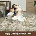 AMOAMI-Area Rug 8X10 Rugs for Living Room-Vintage Soft Green Rugs for Bedroom-Non Slip Carpet-Washable Rug for Dining Room Living Room Bedroom Office Under Table