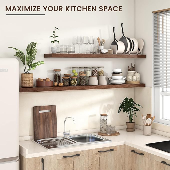 Floating Shelves for Wall, Large Wall Mounted Shelves with Invisible Brackets, Long Wood Floating Shelf for Living Room, Bedroom, Kitchen, (Walnut, 72" W x 9" D x 1.5" H)