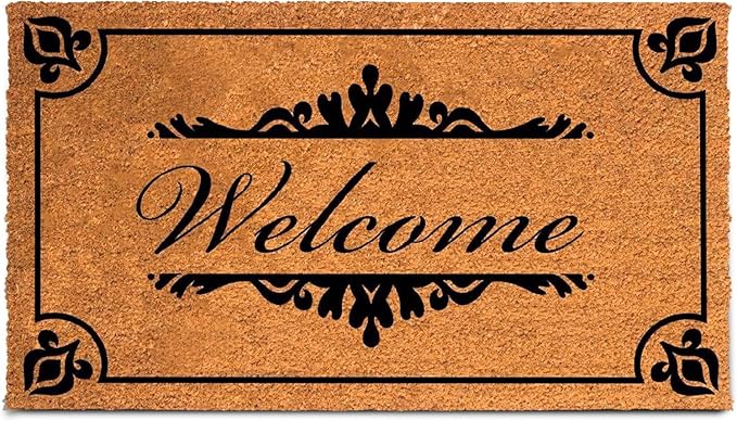 PLUS Haven Coco Coir Door Mat with Heavy Duty Backing, Natural Welcome Doormat, 17.5”x30” for Entrance, Front Porch, Easy to Clean Entry Mat, Outdoor and Indoor Uses, Home Décor