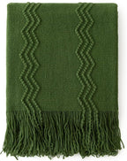 MIULEE Olive Green Knitted Throw Blanket for Couch Boho Textured Cozy Woven Blanket with Tassels for Sofa Chair Bed Living Room Spring Acrylic Wave Pattern 50"x60"
