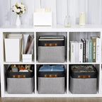 DULLEMELO Canvas Storage Bin with Handles, Fabric Bins for Shelves, Bedroom, Office,Nursery,Fabric Storage Baskets for Toys, Clothes,Gift(Black&Grey,15"x11"x9.5",4-Pack)