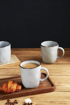 famiware Coffee Mugs Set of 4, Ocean Square 13oz Coffee Cup Set with Handle for Cocoa, Milk, Hot Chocolate, Tea, Water, Stoneware Cups for Kitchen, Microwave and Dishwasher Safe, Grey