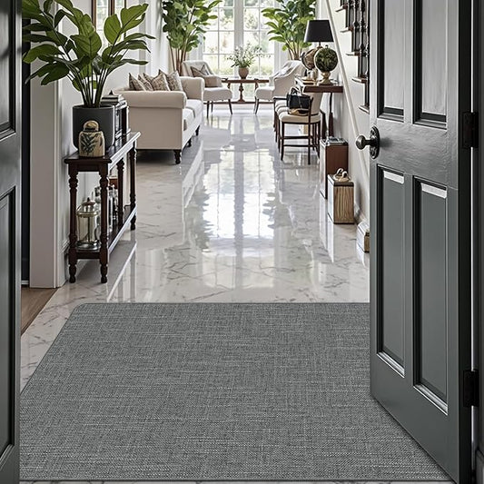 LUMI Ultra Thin Door Mat for Entryway, Low Profile Non Slip Rubber Backing Indoor Doormat, Easy Clean Welcome Entrance Mat for Inside House, Patio, Greenish Grey 17"x30"