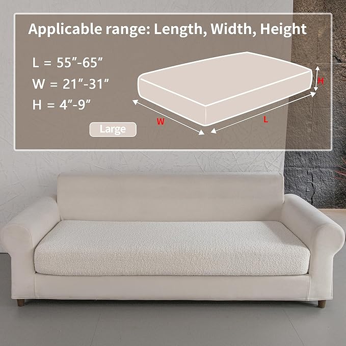 Couch Cushion Covers for Sectional Sofa, Stretch Soft Sofa Slipcovers Washable Wear-Resistant Universal Furniture Protector for Living Room(1 Piece Large Cover, Ivory)