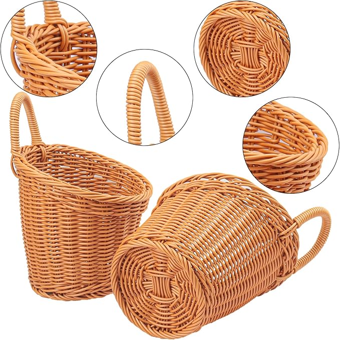 6 Pack 3 Size Woven Hanging Fruit Basket, Wall Hanging Wicker Baskets, Wall fruit Wicker Basket for Kitchen, Planter, Vegetable & Fruit, Boho Home Decor