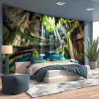 BSFHH Nature Tapestry Forest Tree Sea Cave Wall Hanging, Stream Through Rainforest Landscape Wall Art Tapestry for Bedroom Living room (Fall, 79"×59", Unframed)