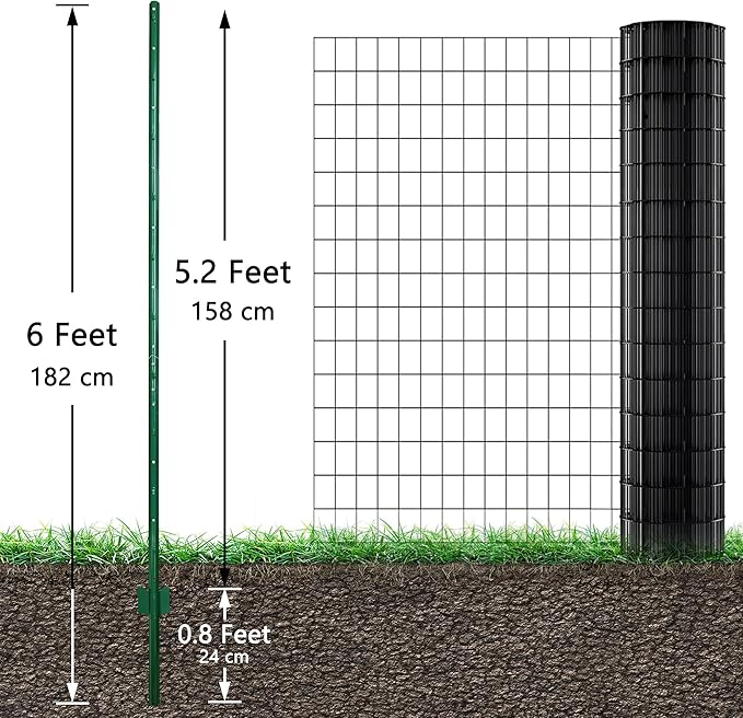 ARIFARO Sturdy Duty Metal Fence Posts 6 Feet assemblable,Pack of 10,No Digging Garden U Post for Wire Fencing Steel Poles for Yard, Outdoor