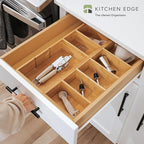 Premium Kitchen Utensils and Junk Drawer Organizer – Small 5-Compartment Design with 4 Removable Dividers, Non-Slip Feet, 100% Sustainable Bamboo, 2 Pack