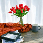 Mandy's Artificial Tulips 20 Stems Red PU Faux Flowers for Wedding Home Decor 13.5 Inch