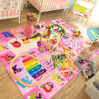 Kids Rugs for Playroom Bedroom Classroom Nursery, Non-Slip and Washable Rugs for Children Toddlers Girls, Educational and Fun Rug Carpets with ABC Alphabet Animals Shapes, 7x10, Pink