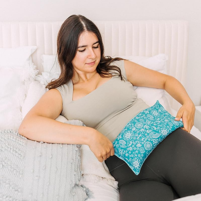 Large Microwave Heating Pad with Flax Seed, Scented or Unscented, Good For Back Pain or Cramps, Moist Heat Therapy or Ice Pack, Microwavable Bean Bag, 6" x 12" (Flannel Floral, Chamomile)