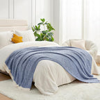 Snuggle Sac Queen Size Bedding Blankets, Super Soft Warm Oversized Blankets for Bed, Cozy Knit Fuzzy Plush Bed Blankets,Heather Royal Blue,90x90 inches