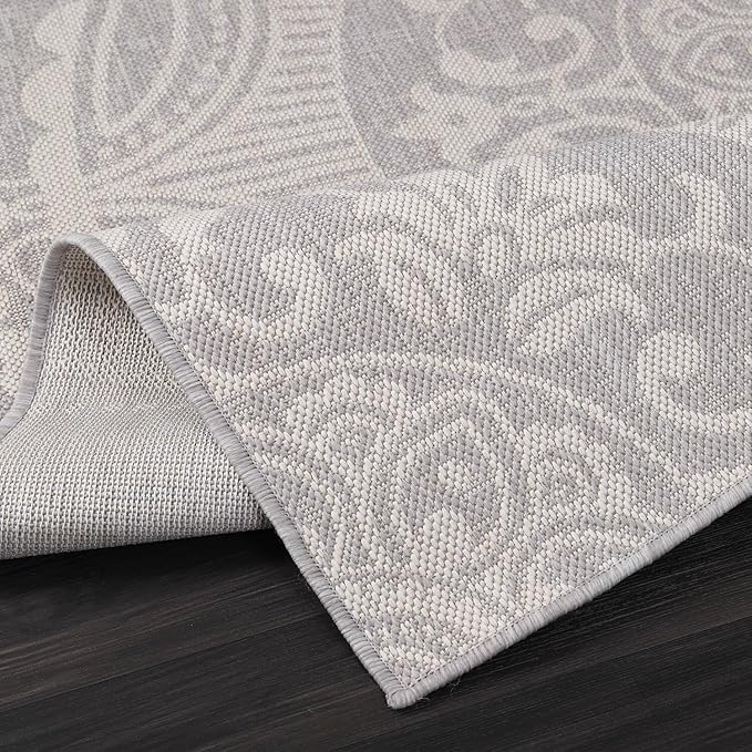 Medallion Outdoor Rug 10x14 Washable Outside Carpet for Indoor Patio Porch Waterproof Easy Cleaning Non Shedding Area Rugs Gray 10 x 14