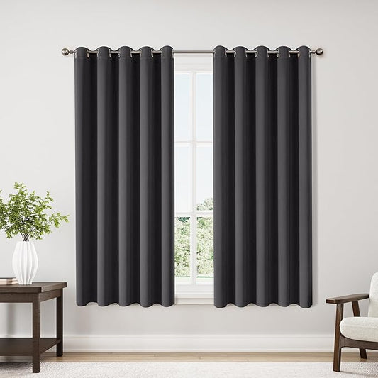 ChrisDowa Blackout Curtains 70 inches Wide for Bedroom - 2 Panels Set Extra Wide Grommet Thermal Insulated Room Darkening Curtains for Living Room (Dark Grey, 70 x 63 Inch)