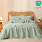 PHF 100% Cotton Waffle Weave Blanket Queen Size, Soft Lightweight Breathable Cozy Summer Blankets for Bed, Luxury Aesthetic Woven Bedding for Home Decor, 90"x90", Sage Green