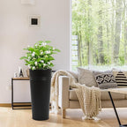 KOL 28'' Tall Galvanized Steel Planter Pot - Flower Pot with Water Level Indicator for Plants - 2-Pack Self Watering Planters - Round Black Powder Metal Planter Box - Indoor Outdoor Grande Plant