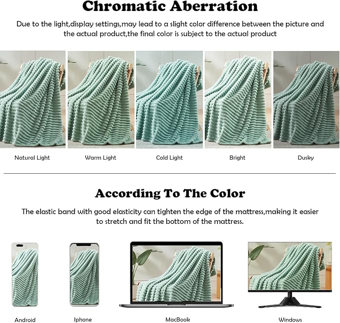 NEWCOSPLAY Super Soft King Blanket New Sage Green Premium Silky Flannel Fleece 3D Ribbed Jacquard Lightweight Bed Blanket All Season Use (New Sage Green Ribbed, King(90"x110"))