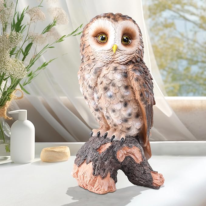 WONDER GARDEN Owl Statue Decor, Outdoor Resin Owl Figurine Sculpture for Home Porch Patio Lawn Yard Decorations or Housewarming Gifts