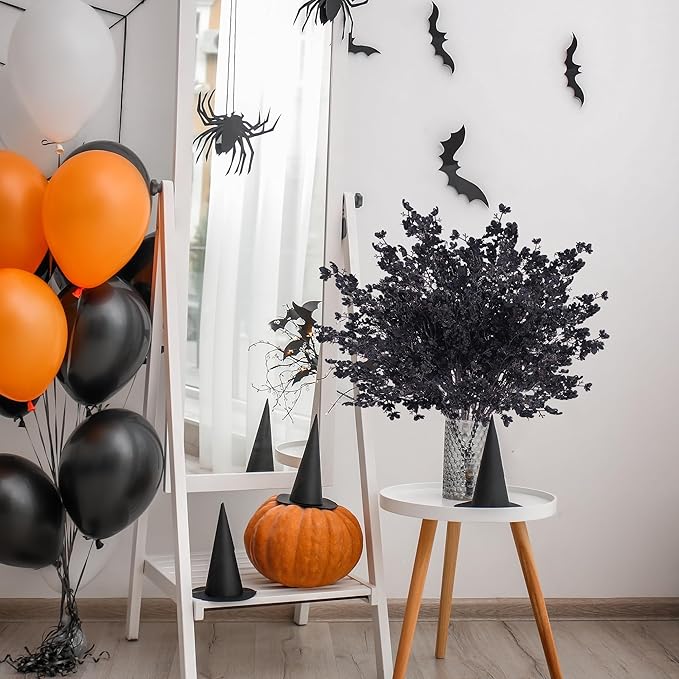 Sggvecsy 15 Pcs Babys Breath Artificial Flowers Gypsophila Bouquets Bulk Real Touch Fake Silk Flowers for Home Halloween Wedding DIY Floral Arrangement Table Centerpiece Festival Decoration (Black)